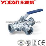 Sanitary clamped 3 way ball Valve stainless steel