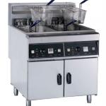 Floor-type Stainless Steel Double Tank Electric Fryer 2 Basket with Cabinet 56L-