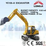 YUCHAI excavator YC135-8 excavator machinery (Bucket Capacity: 0.52m3, Operating Weight: 13300kg)