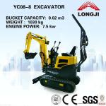 YUCHAI excavator YC08-8 rubber tire excavators (Bucket Capacity: 0.02m3, Operating Weight: 1030kg)