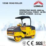 Mechanical double drum vibratory roller YZC6B steel drum road roller (Operating mass:6000kg, Centrifugal force:60kn)