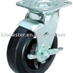 Swivel rubber heavy duty caster with side brake