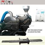 Meizlon twin screw plastic extruder, CaCO3 filler plastic extruder machine, PP/PE+CaCO3 air cooling pelletizing extruder machine