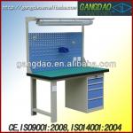 Heavy duty metal workbench with cabinet and rear panel