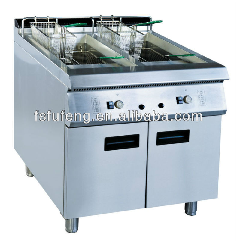 2 - Tank 4 - Basket Commercial Gas French Fryer with Cabinet FRY-90G