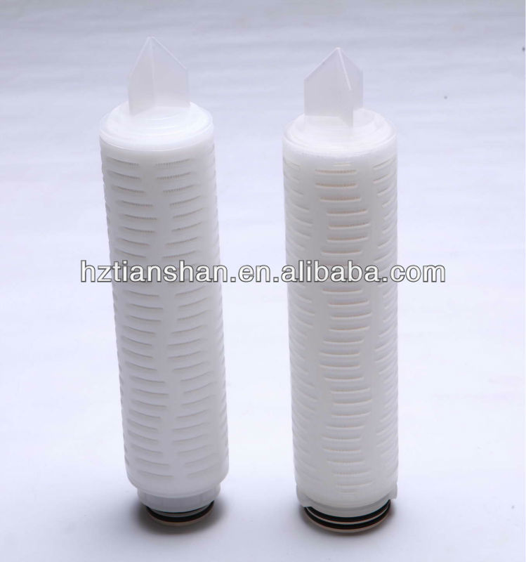 5.0 micron Hydrophilic Polytetrafluoroethylene PTFE pleated membrane filter cartridge with absolute filtration efficiency