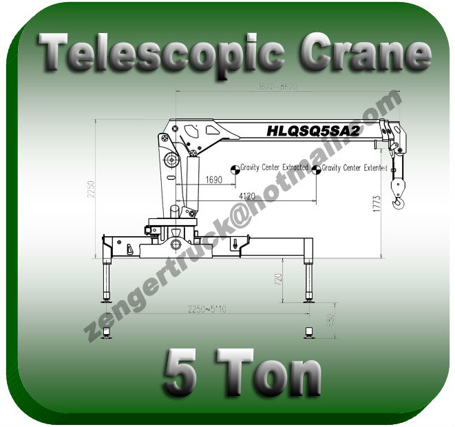 5 ton Telescopic Crane. 5000 kg straight arm truck crane