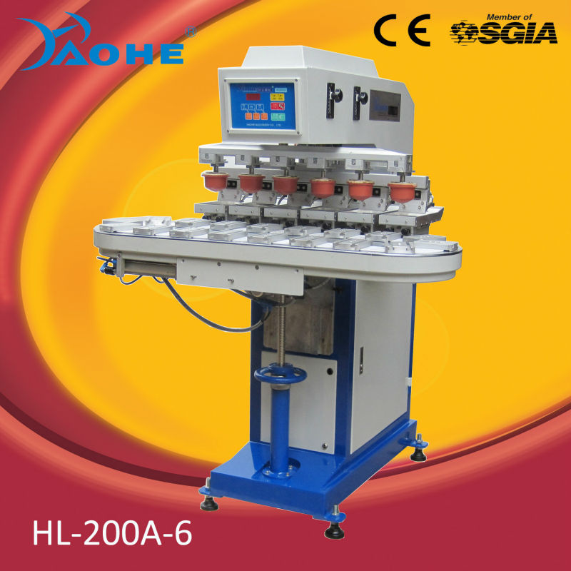 6 color tampografia machine with conveyor