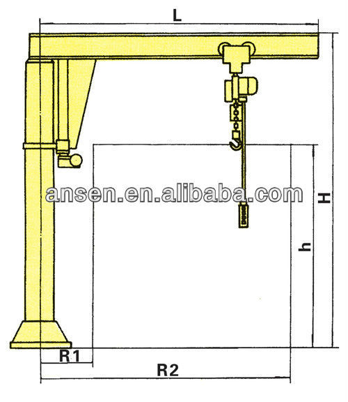 Anson 10t 360 degree rotating jib crane used in workshop