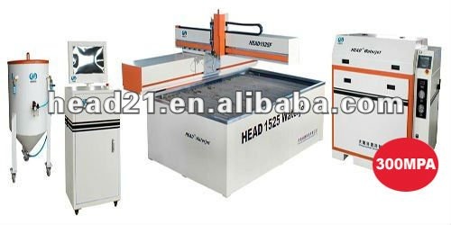 CE certificate CNC glass water jet cutting machine with cantilever style cutting table and 300Mpa intensifier pump