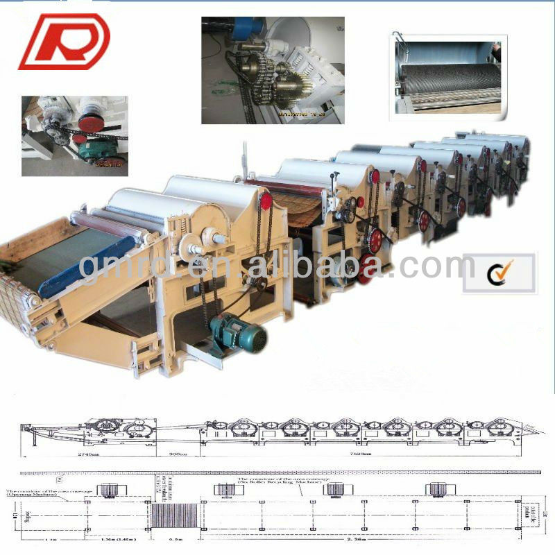 China GM250 six cylinder cotton/yarn /textile waste recycling machine GM250-6 China GM250 six cylinder cotton/yarn /textile waste recycling machine