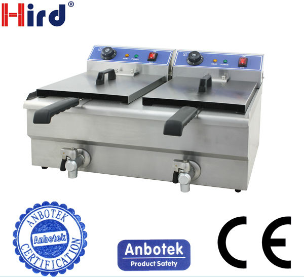 counter top electric fryer with valve double tank