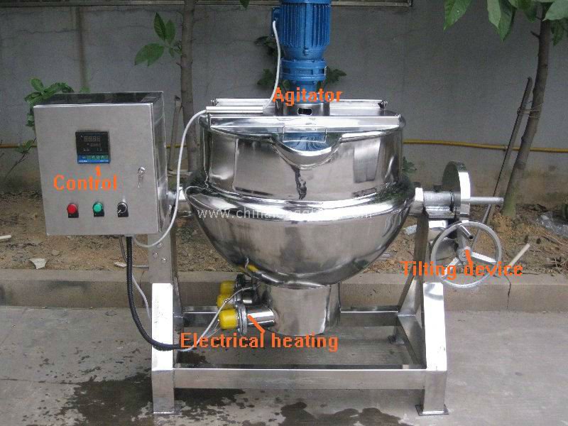Electrical tilting jacketed kettle with scraper stirrer