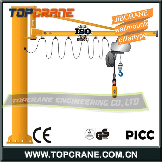 Floor slewing jib crane with electric hoist