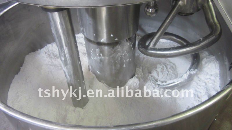 Food discharge spiral mixer