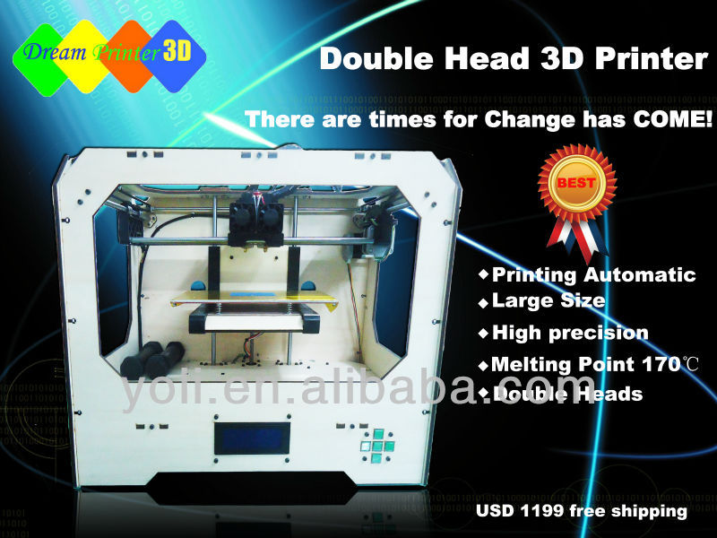 free shipping digital printing double heads open source replicator+1kg abs filament print format225*145*150mm printer 3d color