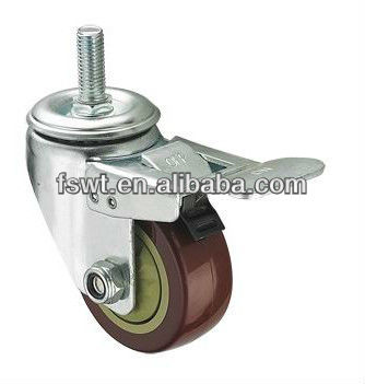 High Quality Medium Duty Polyurethane Purplish Red Single-Round Screw Caster Wheel With Brake