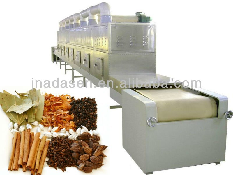 Industrial continous conveyor belt type microwave spices dryer