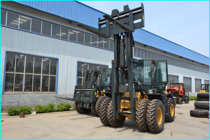 off road forklift (CPCY 100) 10 tons forklift for muddy road 4x4 drive forklift