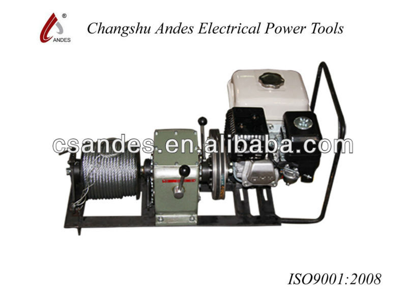 Petrol or diesel engine powered rope winch