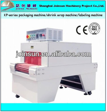 Semi-automatic shrink wrapping packing machine for boxes, heat shrink tunnel
