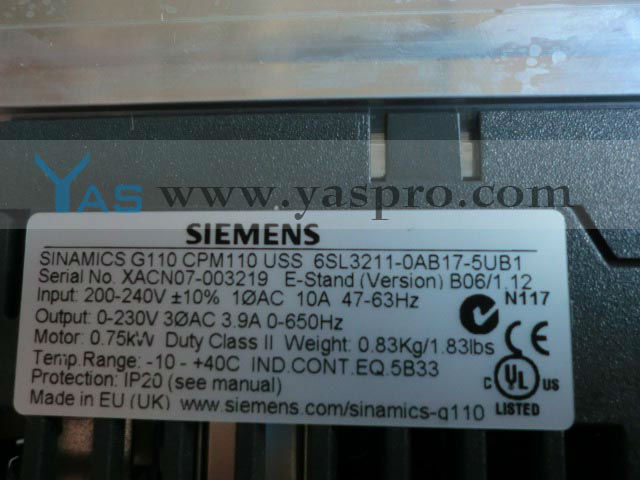 SIEMENS 6SL3211-0AB17-5UB1 Inverter