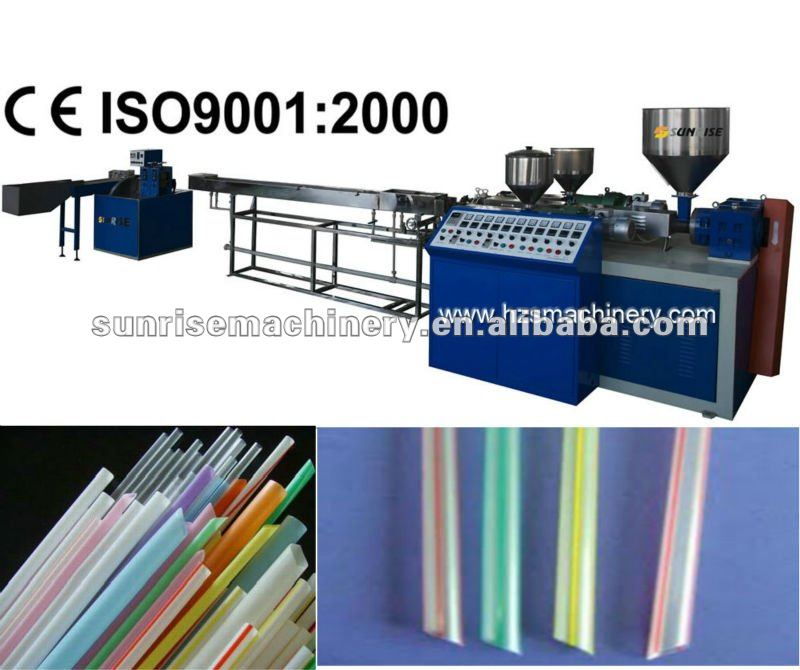 Spiral stripes straight straw making machine