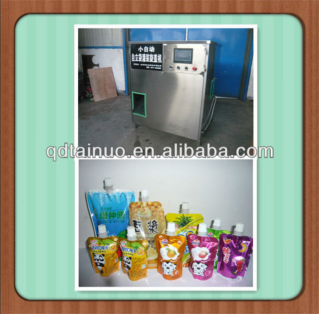 Stand up spouted liquid soya milk pouch filling and capping packaging machine