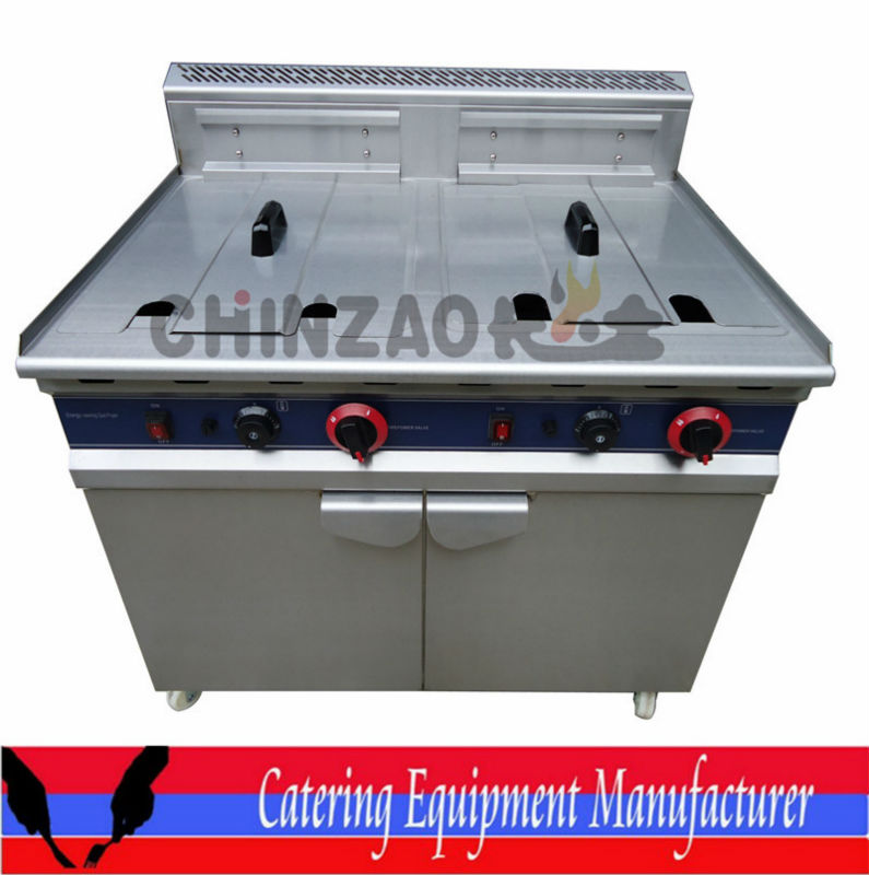 Two Tank Four Baskets Gas Chip Fryer Machine With Cabinet