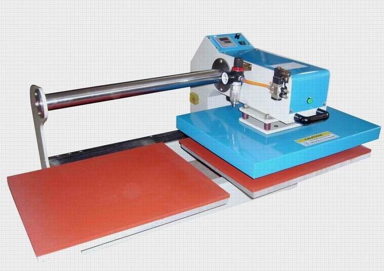 Up slide pneumatic double-post swing heat transfer machine