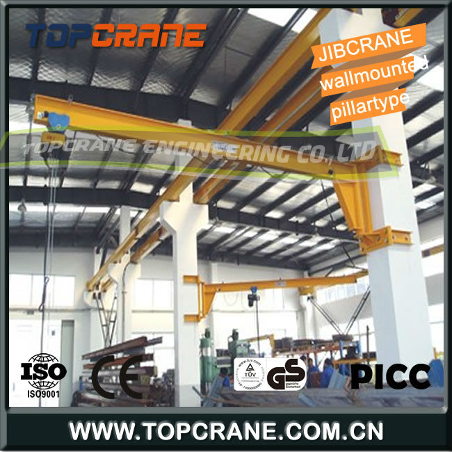 Wall slewing jib crane for construction materials handling