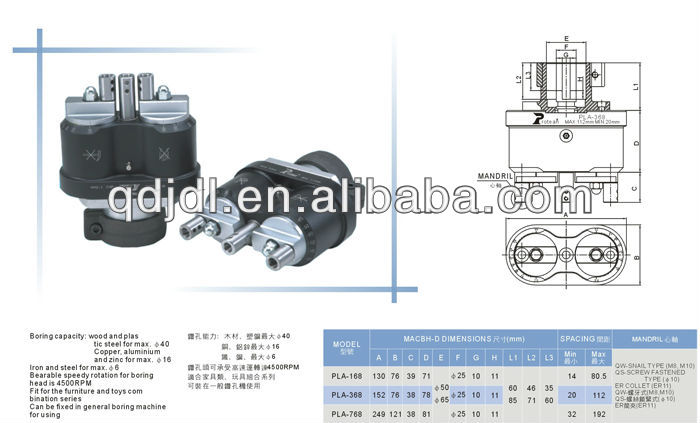 Woodworking boring head three head adjustable boring head hinge boring head