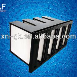 Combined V-bank mini-pleat flanged hepa air filter for ventilation