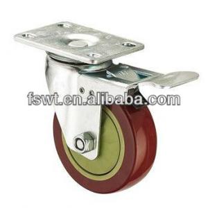 High Quality Medium Duty Polyurethane Purplish Red Single-Round Casters With Brake