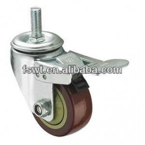 High Quality Medium Duty Polyurethane Purplish Red Single-Round Screw Caster Wheel With Brake