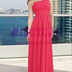 hot pink chiffon bridesmaid dress one shoulder bd40