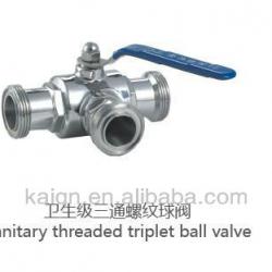 Sanitary three way threaded ball valve