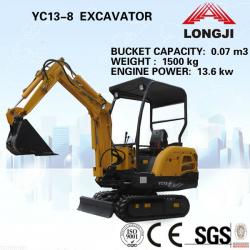 YUCHAI excavator YC13-8 mini crawler excavator (Bucket Capacity: 0.07m3, Operating Weight: 1500kg)