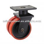 94TW Cast iron polyurethane super heavy duty twin wheel swivel double ball bearing caster